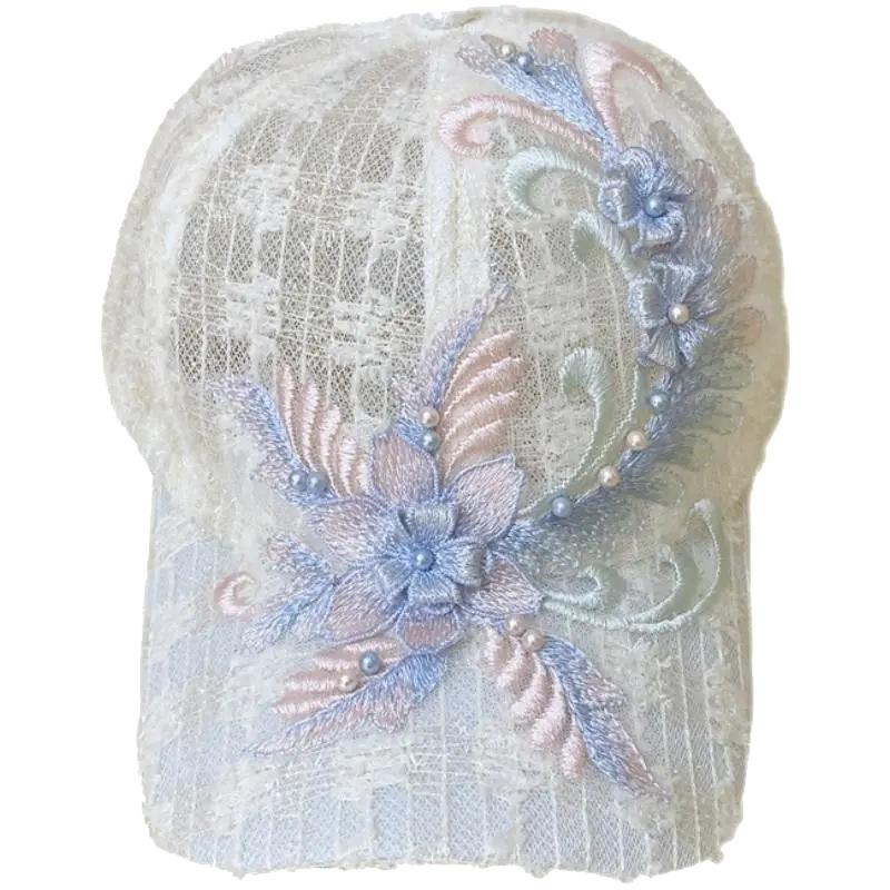 Summer Thin Mesh Baseball Hat Lace Flower Duck Tongue Hat Sunscreen and Sunshade Hat