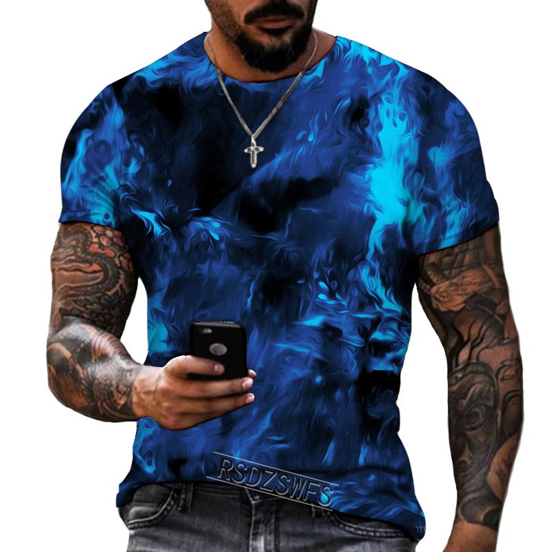 Blue And Black Color Mix And Match 3D Printing Men's Round Neck T-shirt Lycra Polyester Fabric Casual Brand Clothing Oversized
