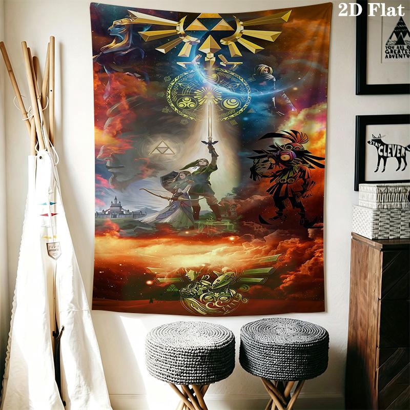 Zelda'S Epic Adventure Hero'S Journey Unfolded Tapestry Fashion Print Background Cloth Soft Background Cloth Background Wall Hanging Cloth