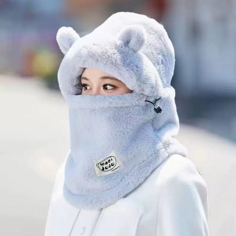 Plush Winter Integrated Scarf Cap Anti-cold Pullover Mask Cap Fashion Mask Woolen Hat Women
