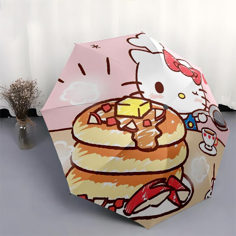 1pc Hello Kitty Pancake Breakfast Set with Automatic Opening Umbrella - Portable Folding Design, 8-Bone Iron Frame Outdoor Umbrella, Perfect Gift for