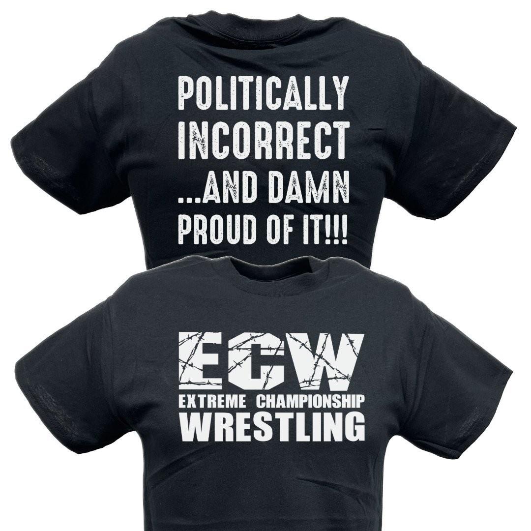 ECW Politically Incorrect Damn Proud Wrestling Black 100% Cotton T-shirt Mens Tees Top S