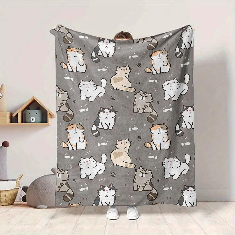 1pc Cats Pattern Lightweight Flannel Blanket, Comfortable and Warm Blanket, for Office and Camping Sofa Bed016