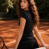 Womens V-Neck Short Sleeve Tennis Shirt Slim Fit Colorblock Stripe Athletic Top