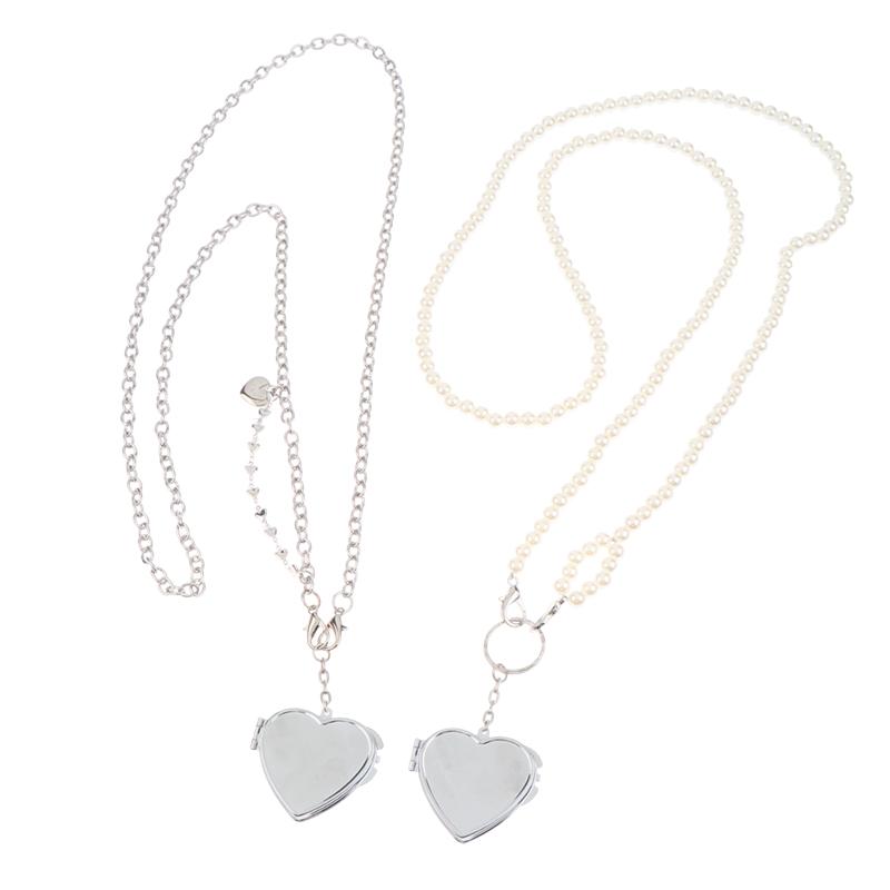 Ins Pearl Crossbody Shoulder Bag Chain Long Necklace W/Heart Mirror Pendant Pearl Shoudler Chain Personality Collares Jewelry