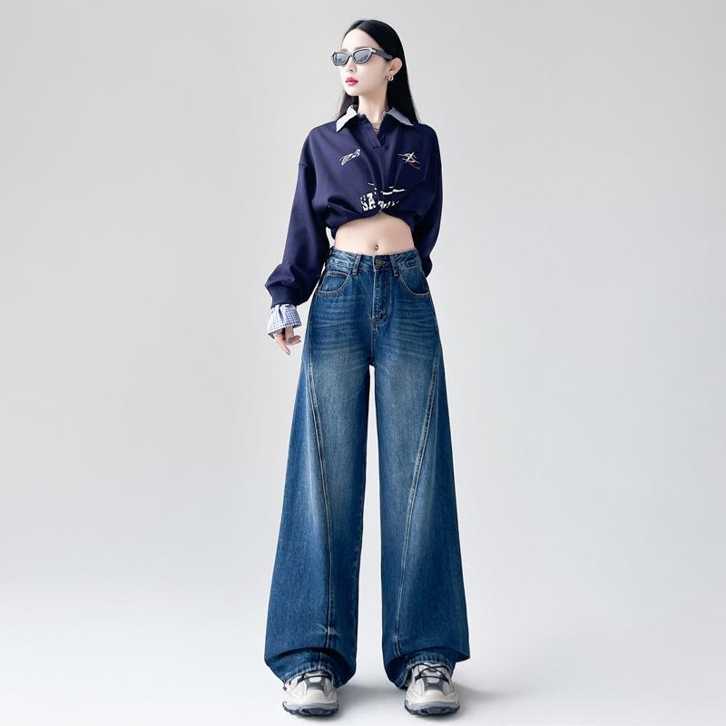 Women s Retro Washed Deconstructed Wide-Leg Floor-Length Trousers Large
