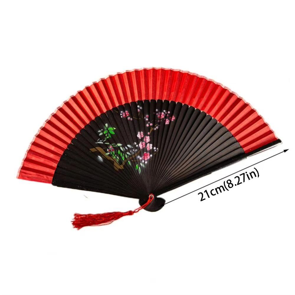 Chinese Style Tassel Folding Fan Exquisite Kimono Fan Blossom Printing Folded Fan Home Decoration
