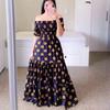 2025 Cross-Border New off-Shoulder Floral off-Shoulder Long Print Dress Women's Fashion Gradient Color Long Skirt