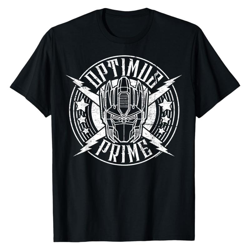 

2026 Transformers Badge Emblem TShirt Optimus Prime Lightning Bolt Accents Printed Crew Neck Cotton Oversized Casual Tops S