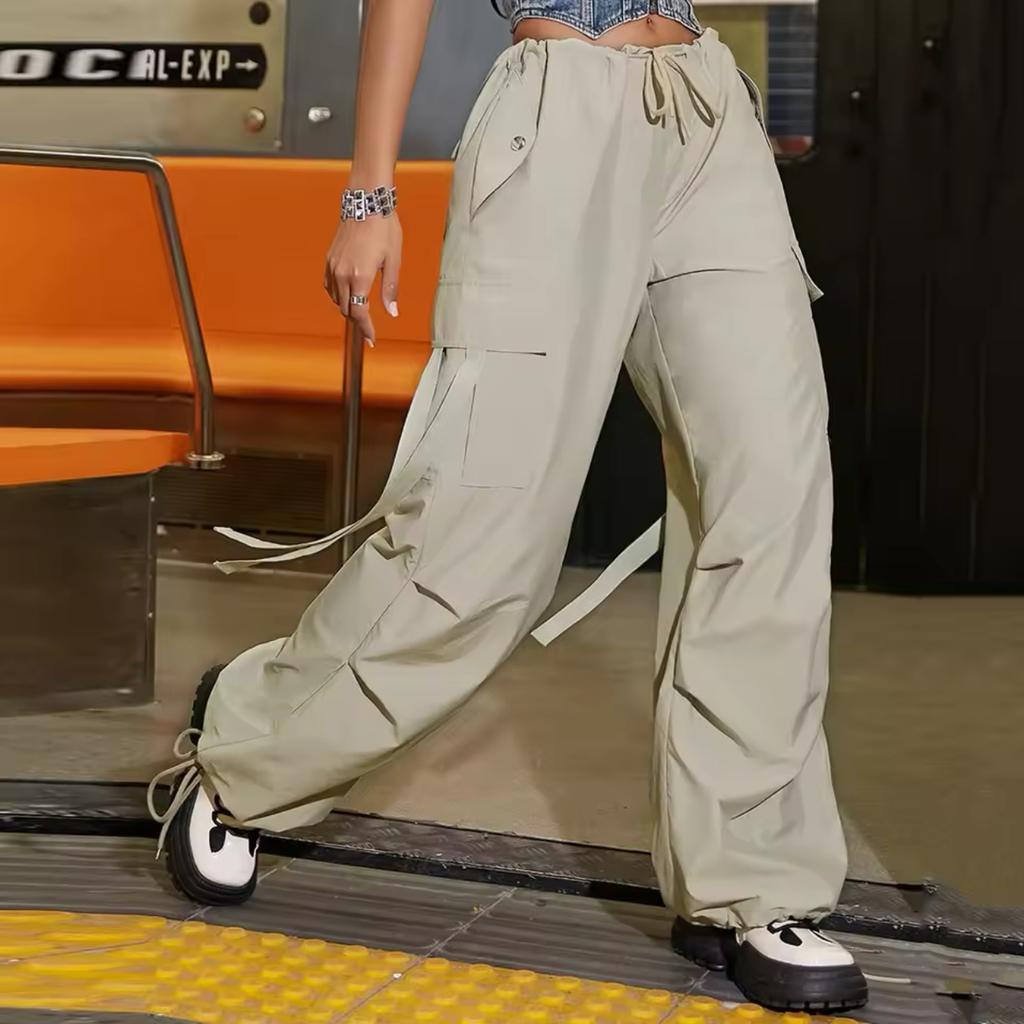 Spring and Summer Rose Red Work Pants for Women's Summer New Style Bow Drawstring Wide-leg Sports Pants