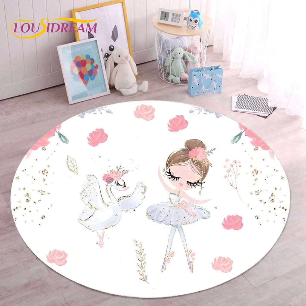 Cute Ballet Girl Ballerina Fairy Unicorn Cartoon Round Area Carpet Rug for Living Room Bedroom Kids Decor,Pet Area Rug Non-slip