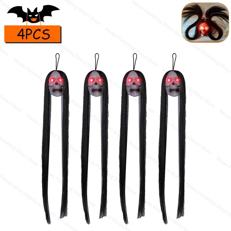 New Halloween Hanging Long Hair Ghost Skeleton LED Light-emitting Horror Skeleton Ghost Bar Haunted House Decoration Props