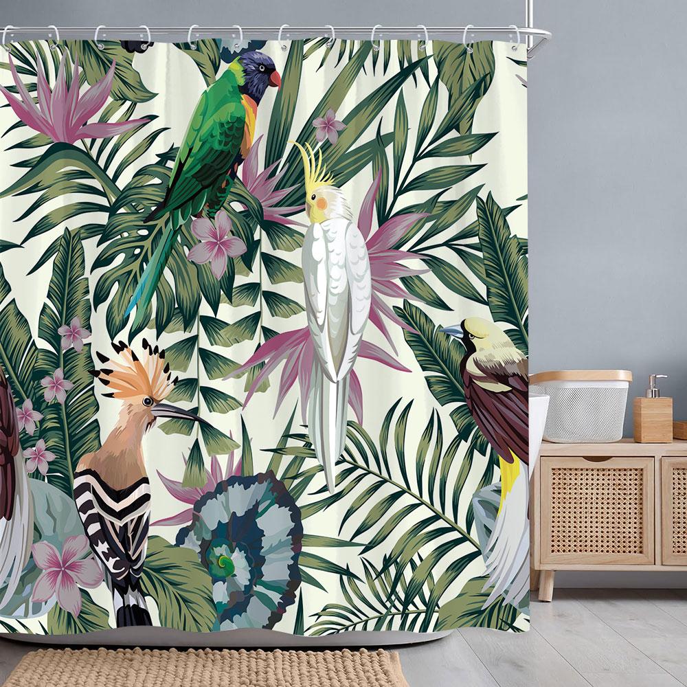 Tropical Botanical Flower Shower Curtain Beige Green Palm Leaf Flower Scandinavian Decor Bathroom Polyester Shower Curtains Set