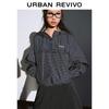 UR 2026 Spring Women's Urban Plaid Embroidered Hooded Blouse