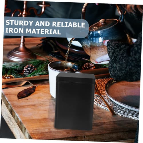 OFFSCH Metal Tea Canister, Black, Square, Tea Canister, Storage Container, Coffee Can, Airtight, Small, Square, Tea Canister, Tea Can, Snack Can, Iron