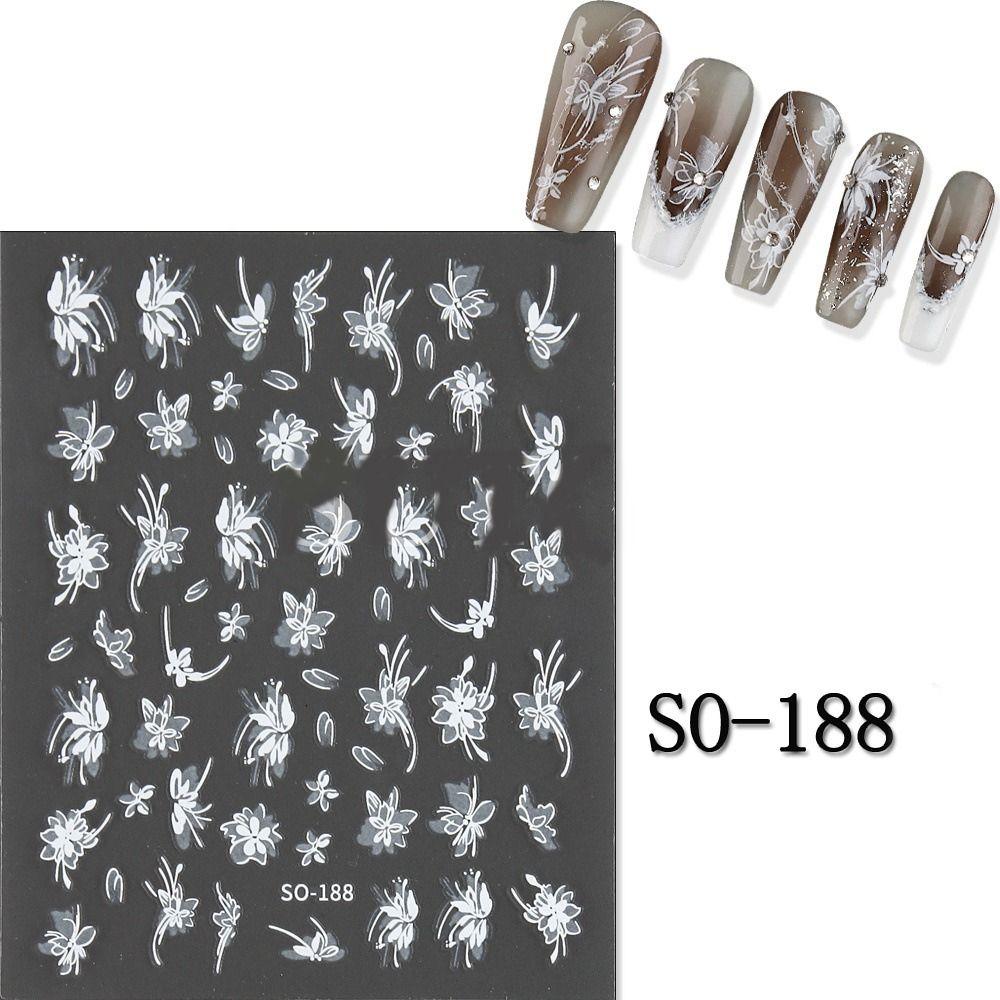 3D Charm Black White Flower Floral Petal Nail Decoration DIY Nail Art Stickers  for Nails