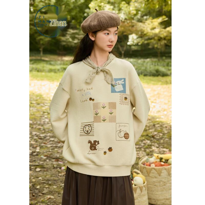 Zihan Women s Ranch Embroidered Loose Crew Neck Sweatshirt L