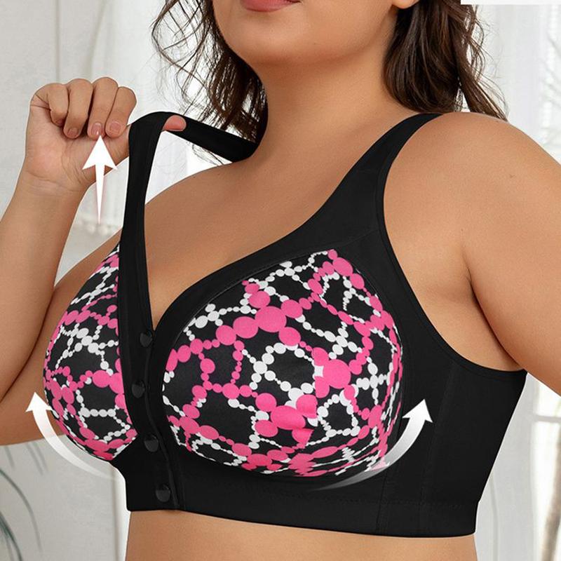 CINOON Women Plus Size Front Closure Wireless Bra Printed High Elastic Straps Breathable Brassiere L-6XL Push Up Sexy Lingerie