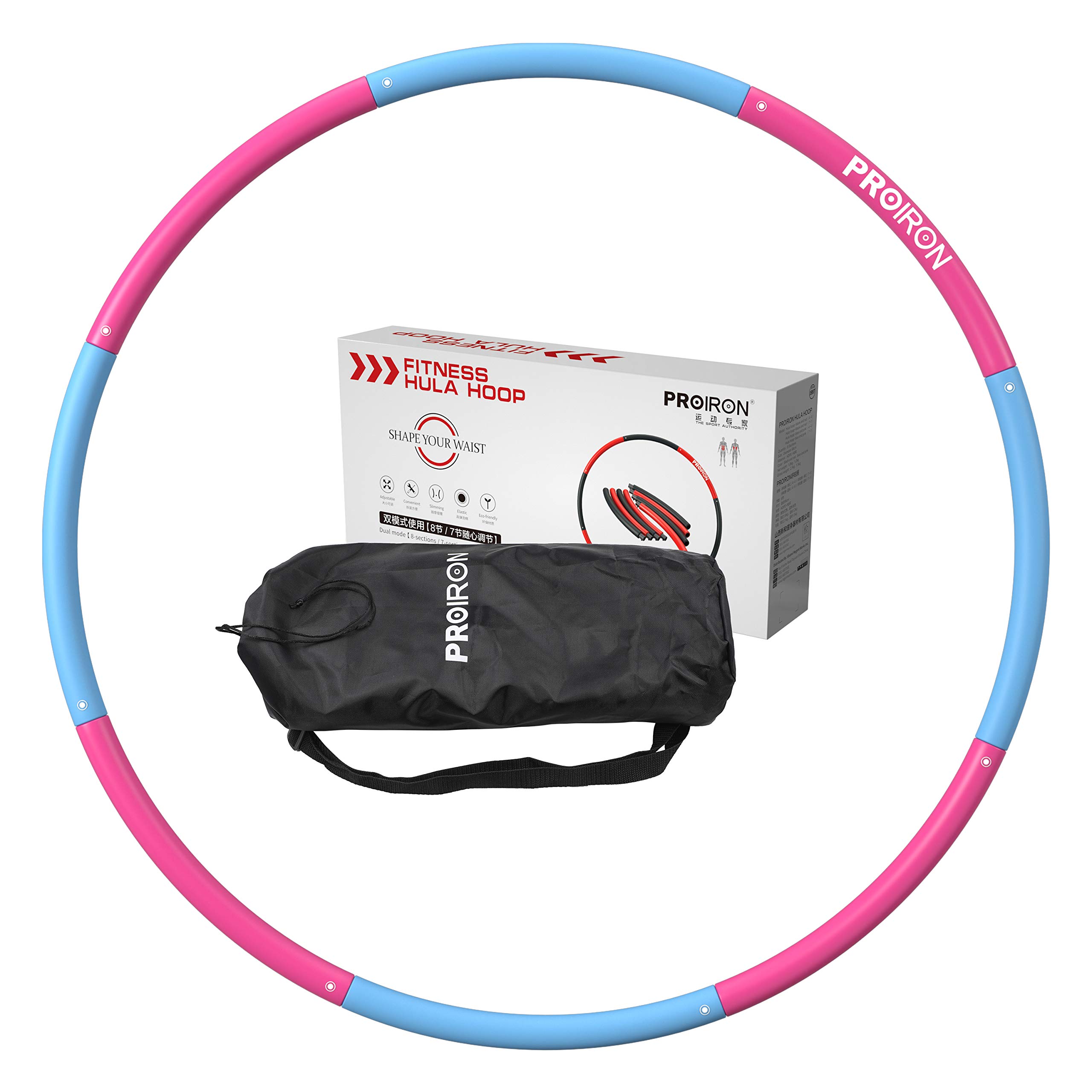 

PROIRON Hula Hoops, Uniform Internal Weight, Storage Bag Included, 1.2kg, 8 Hula Hoops (4 Blue + 4 Pink)