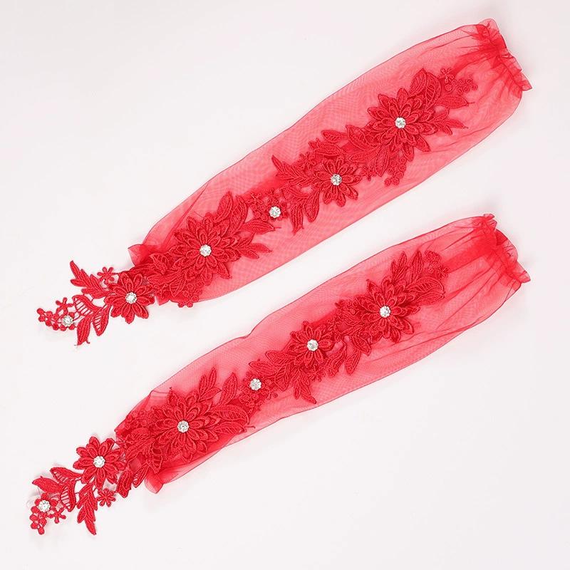 1 Pair Fingerless Gloves Hollow Out Patchwork Soft Breathable Bridal Gown Mittens Lace Embroidery