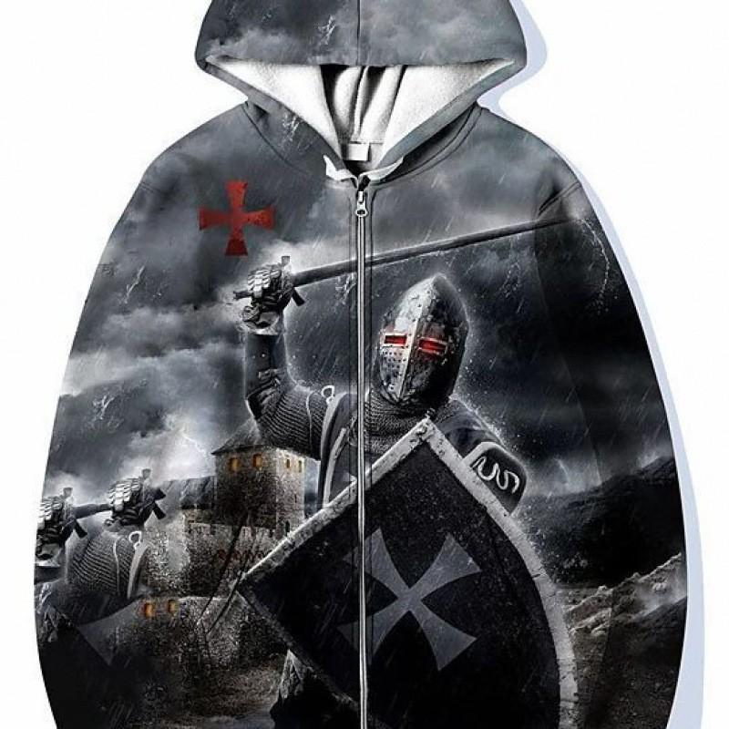 Mens Hooded Zip-Up Sweatshirt 3D Digital Print Loose Fit Streetwear Casual Pullover Fall