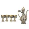 Turkish Tea Set Vintage Exquisite Luxurious Metal Teapot Tea Tray and 4 Cups Set for Home Bronze