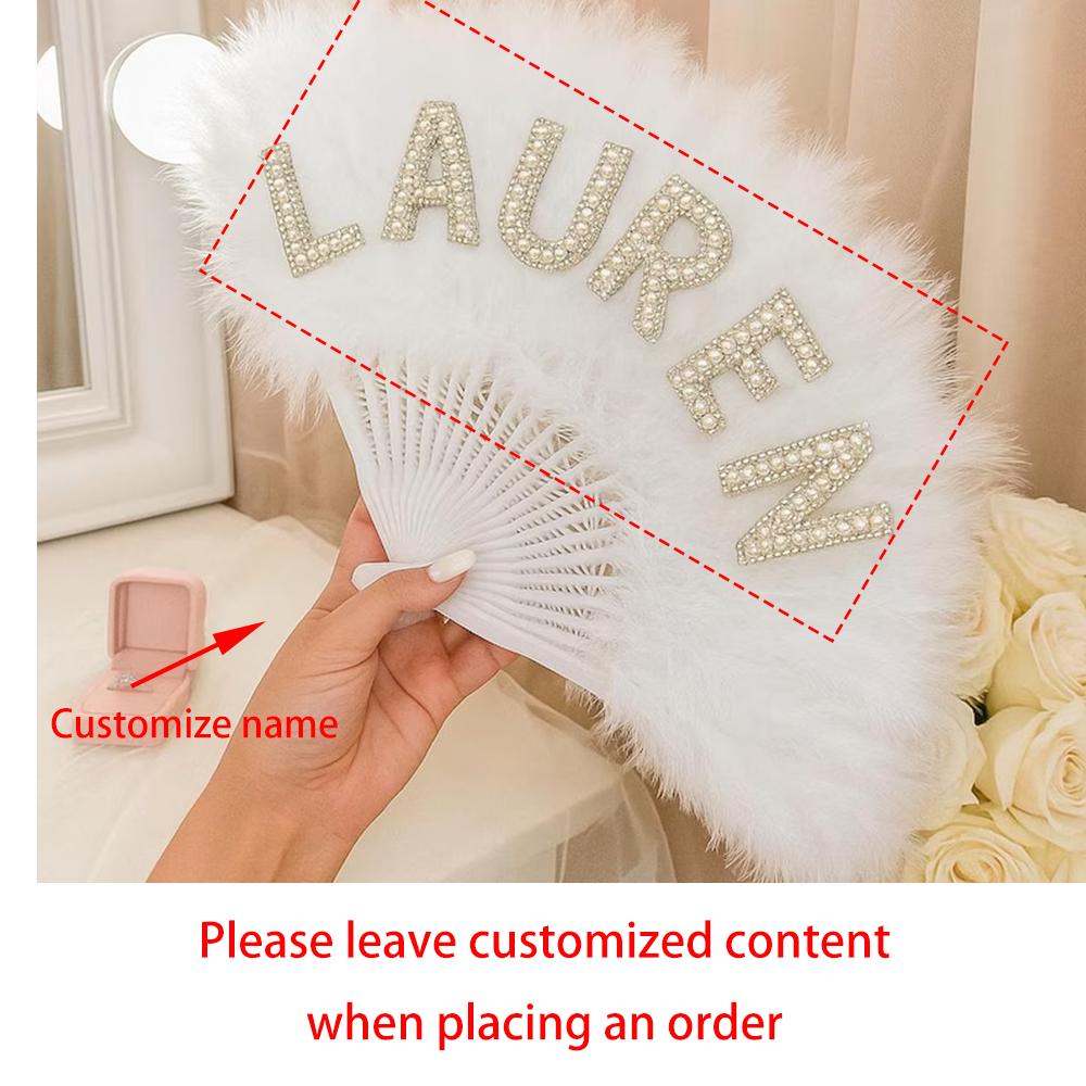 Custom Fluffy Fan Bridal Wedding Fan Vintage Folding Fan Boho Bride Accessory Bridesmaid Gift Photo Prop Wedding Keepsake