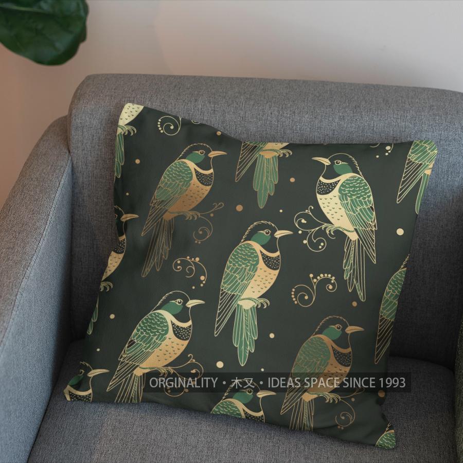 2D Stylish Birds Design Decorative Throw Pillow Pattern Cushion Cover Suitable For Sofa Bedroom Car Pillow Cover