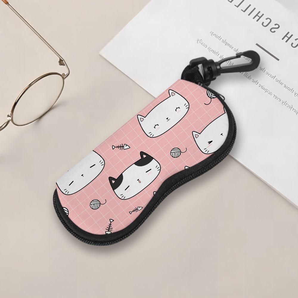 Cute Cat Pattern Soft Fabric Sunglasses Case,Portable Cartoon Eyeglasses Protective Pouch,Lightweight Drawstring Spectacle Bag Travel Accessories