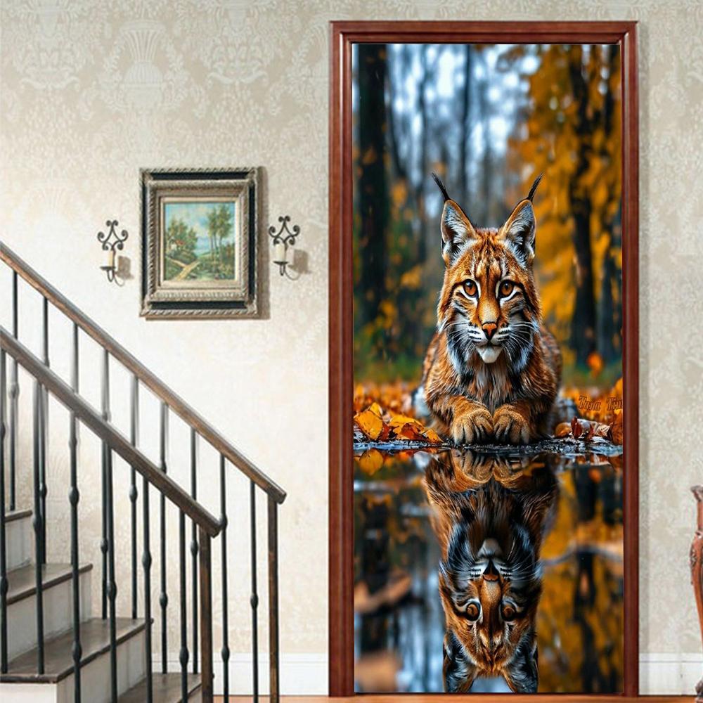 1 Stück Tiger Veranda Vinyl Türsticker Für Schlafzimmer Heimdeko Selbstklebend Abnehmbarer Wandaufkleber Türrenovierung Wasserdichtes Poster