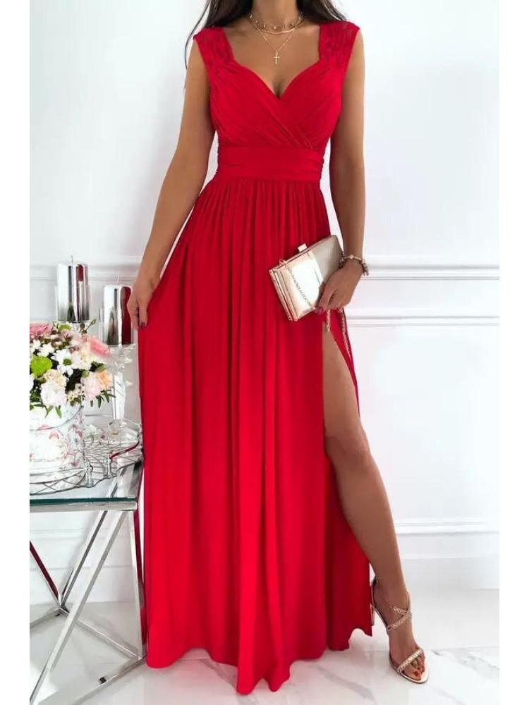 Sleeveless Lace Backless Slit Hem Women Dress Comfortable Lightweight High Recognition Elegant Style Slimming Flattering Fit