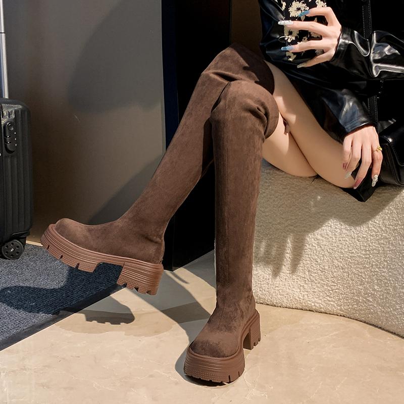 Vintage Winter Women's Over The Knee Boots Fashion Back Zippers Thick Heels Long Bootties Woman Largas Booties