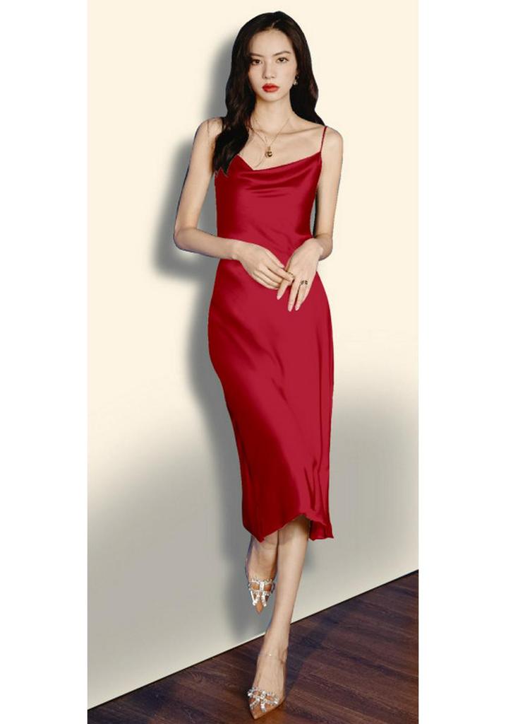 Yaoting Women's Summer Satin Chiffon Nightgown - Silk Camisole Cowl Neck Homewear 2878