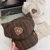 New Cute Cat Ear Love Octagonal Hat Children Early Autumn Sweet Versatile Face Little Beret Newsboy Hat