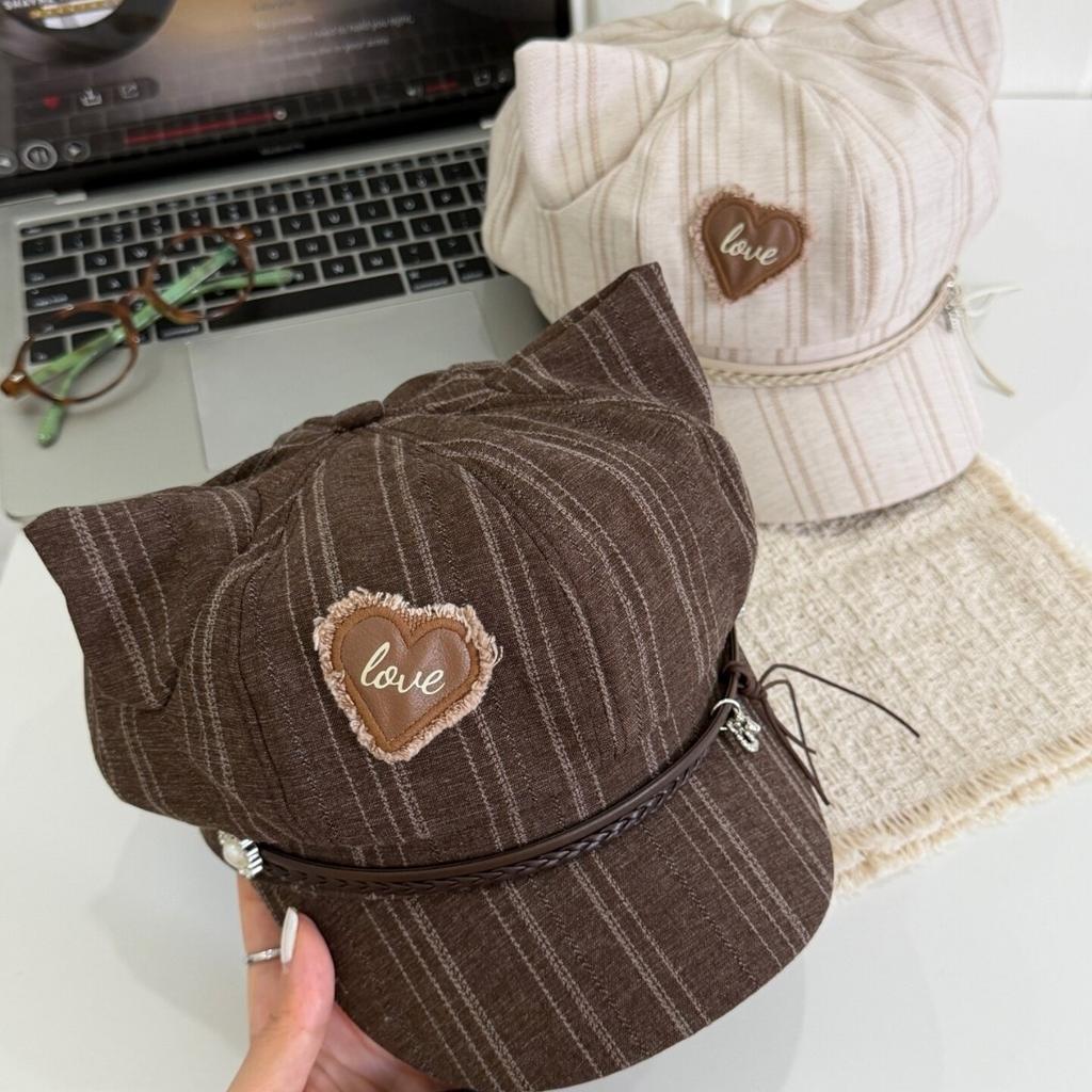 New Cute Cat Ear Love Octagonal Hat Children Early Autumn Sweet Versatile Face Little Beret Newsboy Hat