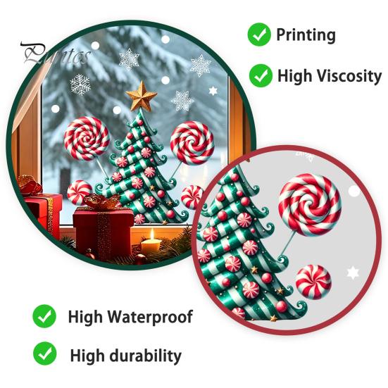 Durable Holiday Window Displays Candy Christmas Tree Static Sticker, Waterproof PVC Removable Decorative Gifts for Friends Glass Clings, Decal