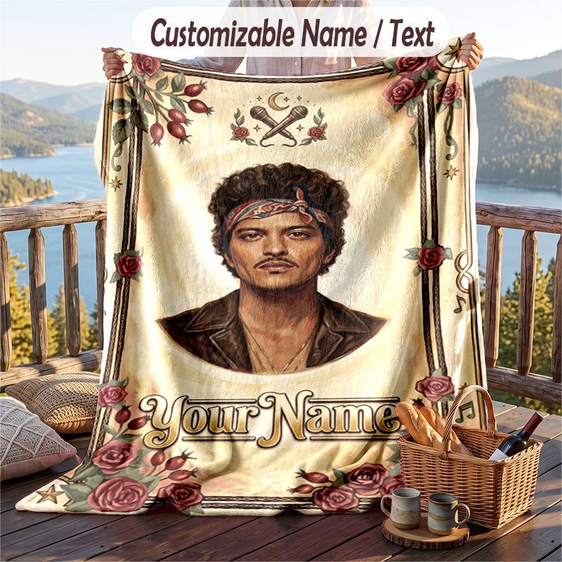 Personalized Flannel Throw Blanket,Bruno Mars Custom Printed Name, Cozy Plush Blanket For Home Use