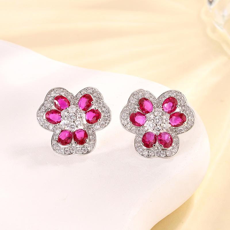 Jewelry Copper Bottom Gold-Plated Simulation Red Corundum Rose Temperament Light Luxury Suit Women