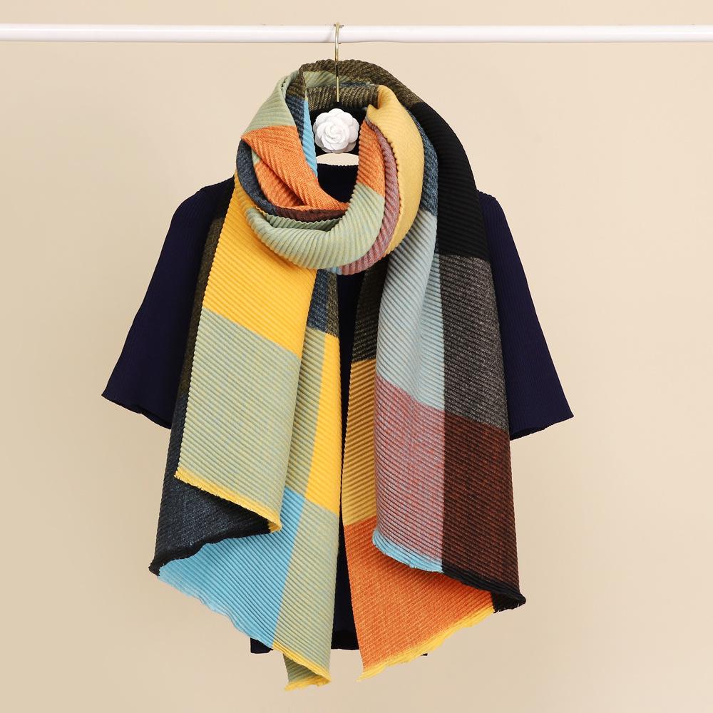 

Новый модный и универсальный полиэстеровый хлопковый многоцветный клетчатый шарф для женщин, теплый, длинный, утолщенный, на талии 190*65cm