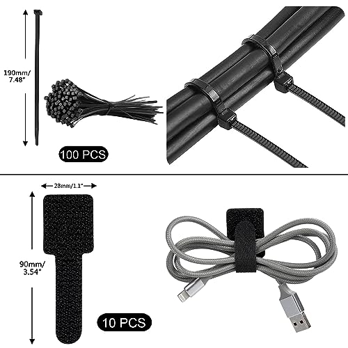 SOULWIT 200-teiliges Kabelmanagement-Kit mit 4 Kabelkanälen, 7 Kabelhaltern, 37 Kabelclips, 20 Nagelschellen, 20 Klett-Kabelbindern + 2, 10 Haken-an