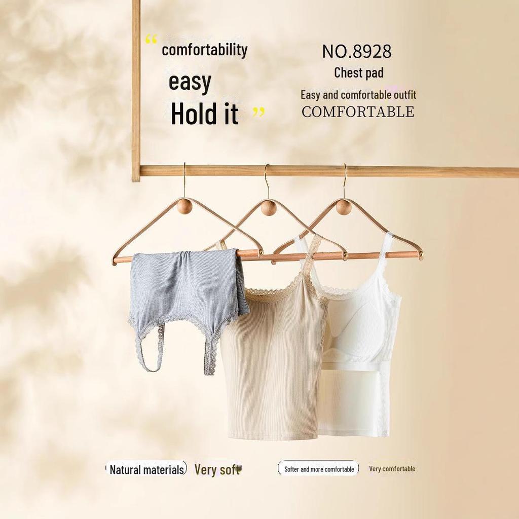 Women's Summer Lace Cotton Camisole with Chest Pads - Thin, Sexy, Versatile Top