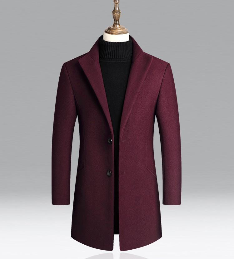 

Мужской шерстяной тренч средней длины - Коллекция Осень/Зима 2025, Плотная однотонная куртка S бордовый