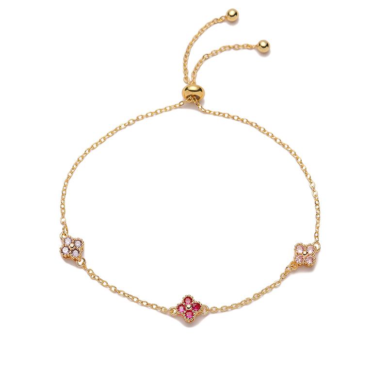 HECHENG,18K Gold-Plated Zirconia Flower Shaped Sweet Romantic Adjustable Clasp Bracelet for Women Wholesale Other