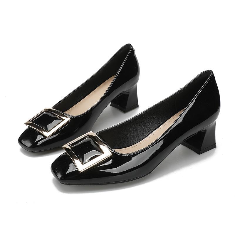 

Professional OL temperament commuting soft leather women s shoes 2025 new square head thick heel single shoes women s Korean version square buckle hi 35 чёрный