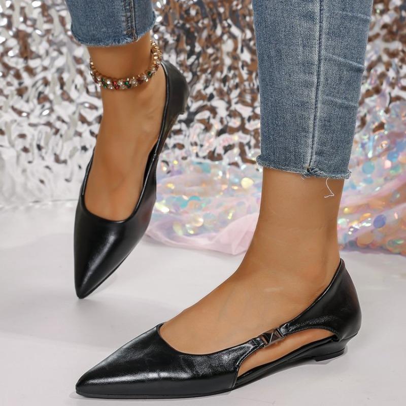 Fashion Pointed Toe Hollow Flats Shoes Women’s Sandals Soft Leather Trend Summer Shallow Dress Office Shoes Retro Casual