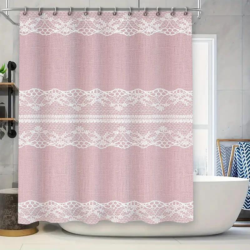 

White Lace Shower Curtain Pink Bath Decorative Curtain Rod Pocket Door Liner For Bathroom Decor Home Interior A9167340-18 (Width W60H190(CM)-1 Pcs