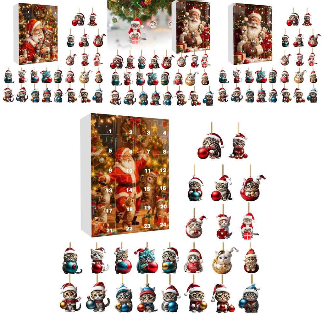 Weihnachts-Katzen-Themen-Adventskalender Mit Acryl-Anhängern Und Geschenkverpackung Für Festliche Deko