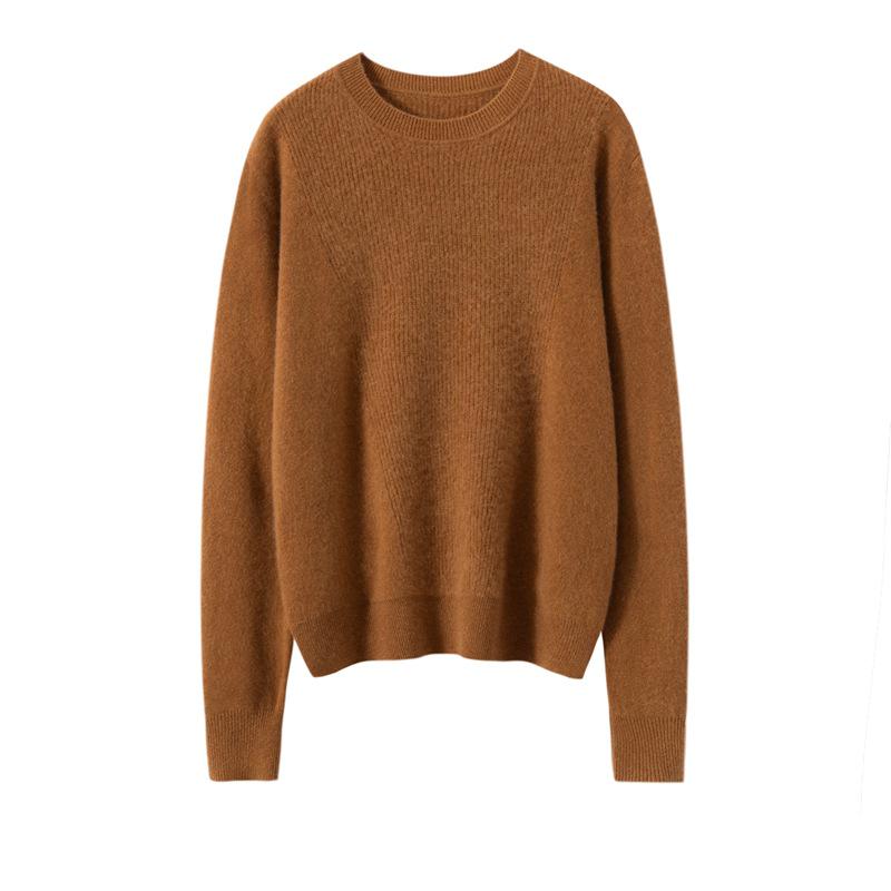Women's Pure Cashmere Knit Long Sleeve Base Layer Sweater - Autumn/Winter, Loose Fit, Slimming, Warm Pullover