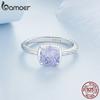 BAMOER 925 Sterling Silver Sparkling Square Gemstone Ring for Women White Gold Plated Pattern Ring Fine Jewelry Gift BSR573