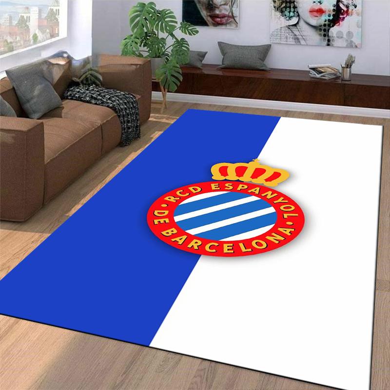 RCD Espanyol De Barcelona Logo Teppich mit Kronen-Design Blau Weiß Geeignet zur Verwendung als Anti-Rutsch-Matte für Wohnzimmer Schlafzimmer Sofas